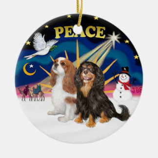 Xmas Sunrise - Two Cavaliers (BL+BT) Ceramic Ornament