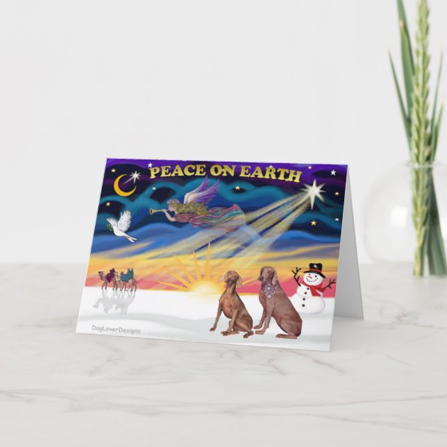 Xmas Sunrise - Two Weimaraners Holiday Card (Front)
