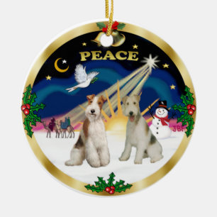 Xmas Sunrise - Two Wire Fox Terriers Ceramic Ornament