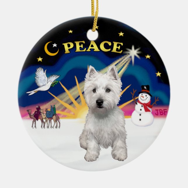 Xmas Sunrise - West Highland Terrier Ceramic Ornament (Front)