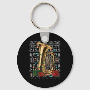 Xmas Sweater Style Ugly Musical Tuba Christmas Keychain