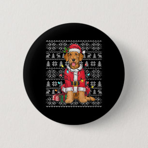 Xmas Sweater Style Ugly Santa Airedale Terrier Dog 2 Inch Round Button