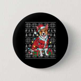 Xmas Sweater Style Ugly Santa Basenji Dog Christma 2 Inch Round Button
