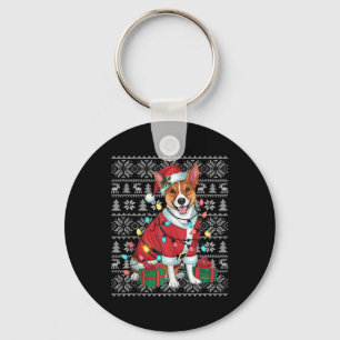 Xmas Sweater Style Ugly Santa Basenji Dog Christma Keychain