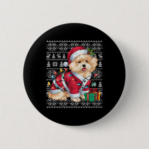Xmas Sweater Style Ugly Santa Bichon Frise Dog Chr 2 Inch Round Button