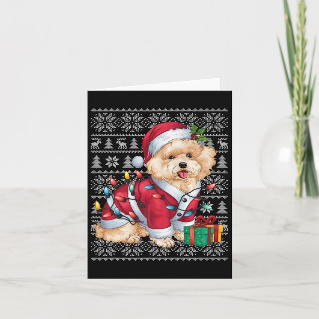 Xmas Sweater Style Ugly Santa Bichon Frise Dog Chr Card (Front)