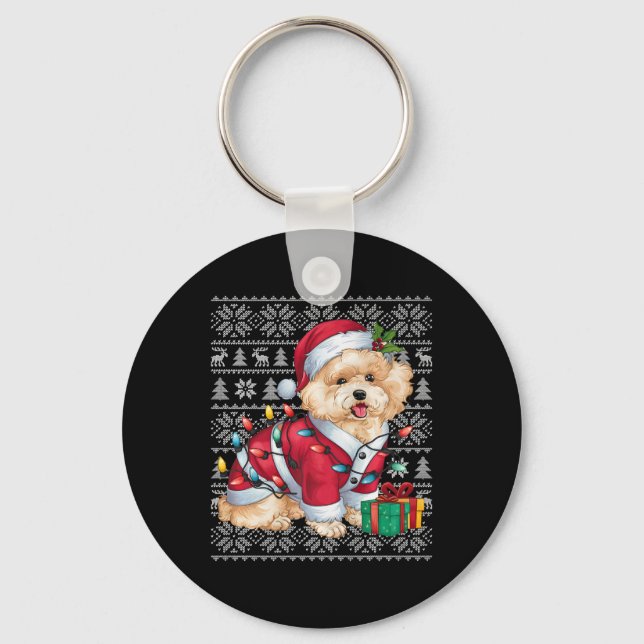 Xmas Sweater Style Ugly Santa Bichon Frise Dog Chr Keychain (Front)