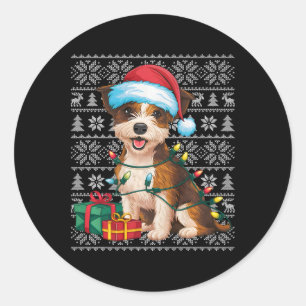 Xmas Sweater Style Ugly Santa Border Terrier Dog C Classic Round Sticker