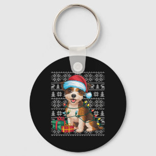 Xmas Sweater Style Ugly Santa Border Terrier Dog C Keychain