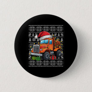 Xmas Sweater Style Ugly Santa Construction Truck C 2 Inch Round Button