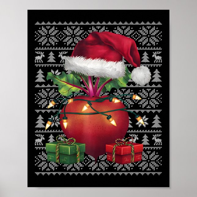 Xmas Sweater Style Ugly Santa Hat Beetroot Christm Poster (Front)