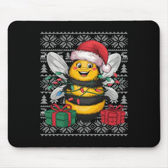 Xmas Sweater Style Ugly Santa Hat Bumble Bee Chris Mouse Pad (Front)