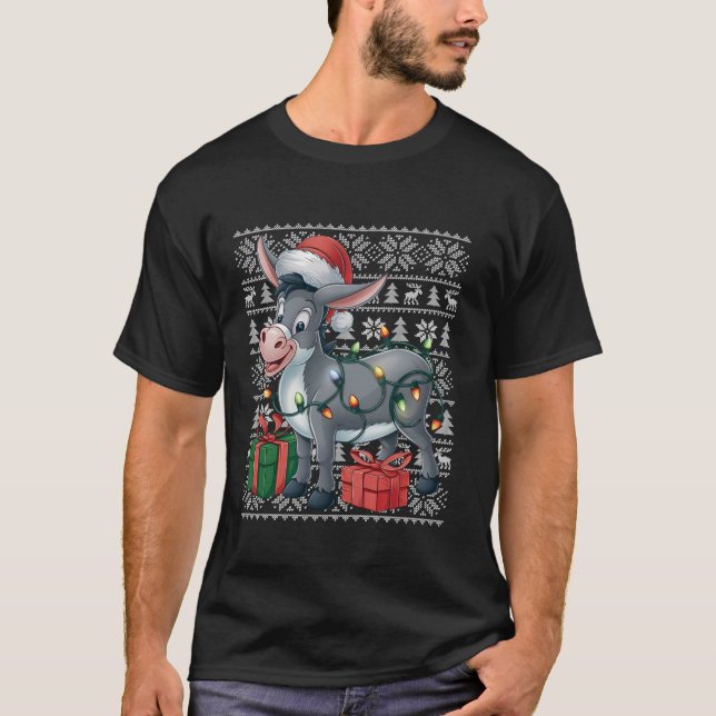 Xmas Sweater Style Ugly Santa Hat Donkey Christmas (Front)