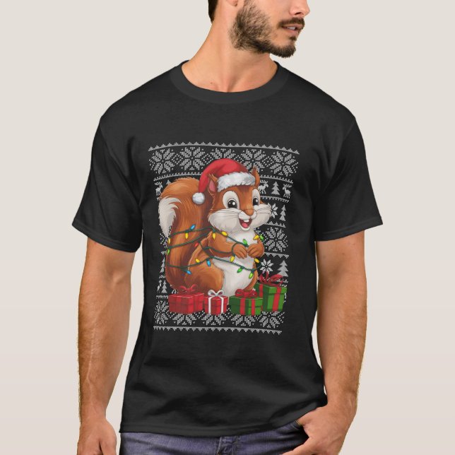 Xmas Sweater Style Ugly Santa Hat Squirrel Christm (Front)