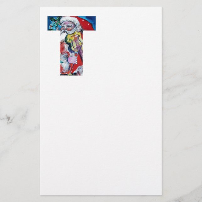 XMAS T LETTER /SANTA  CLAUS WITH VIOLIN MONOGRAM STATIONERY (Front)