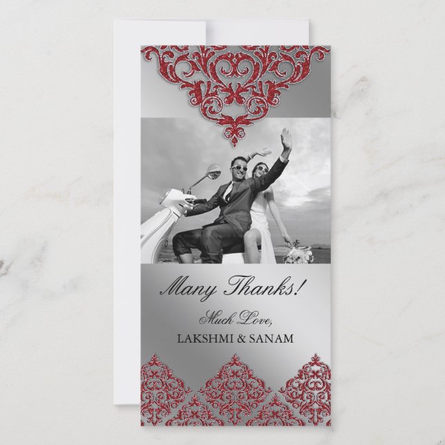 Xmas Thank You Photocard Indian Damask Red (Front)