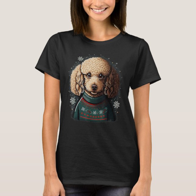 Xmas Toy Poodle Santa on Christmas Poodle T-Shirt (Front)