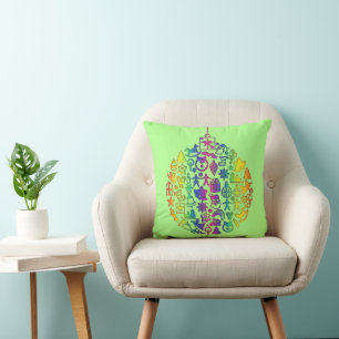 Xmas - Tree- Ball with Christmas Icons 1 Throw Pillow