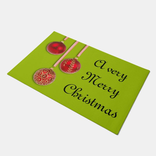 Xmas Tree Baubles red + your ideas Doormat (Angled)