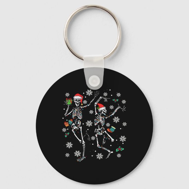 Xmas Tree Christmas Lights Christmas Skeleton Danc Keychain (Front)
