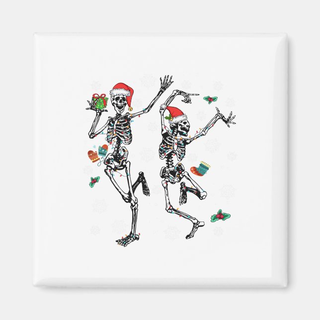 Xmas Tree Christmas Lights Christmas Skeleton Danc Magnet (Front)