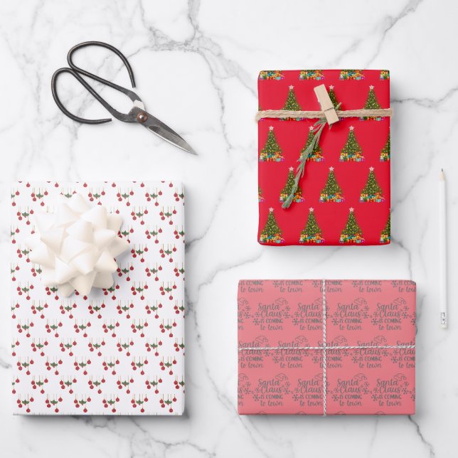 Xmas Tree Colourful Cute Christmas Wrapping Paper Sheet (Front)