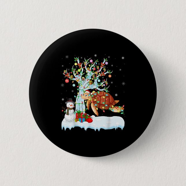 Xmas Tree Decoration Lighting Sea Turtle Christmas 2 Inch Round Button (Front)