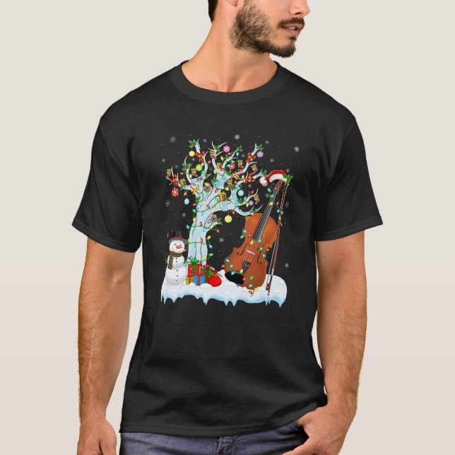 Xmas Tree Decoration Lights Musical Violin Christm T-Shirt (Front)