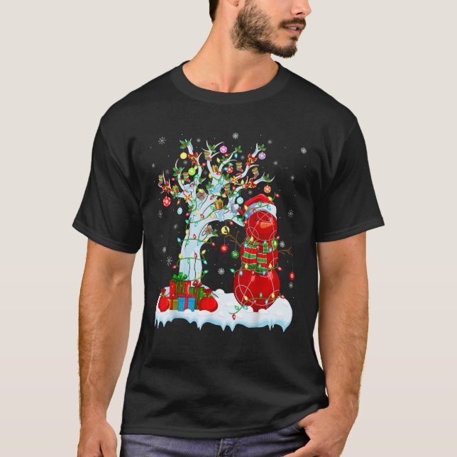 Xmas Tree Decoration Lights Snowman Bocce Ball Chr T-Shirt (Front)