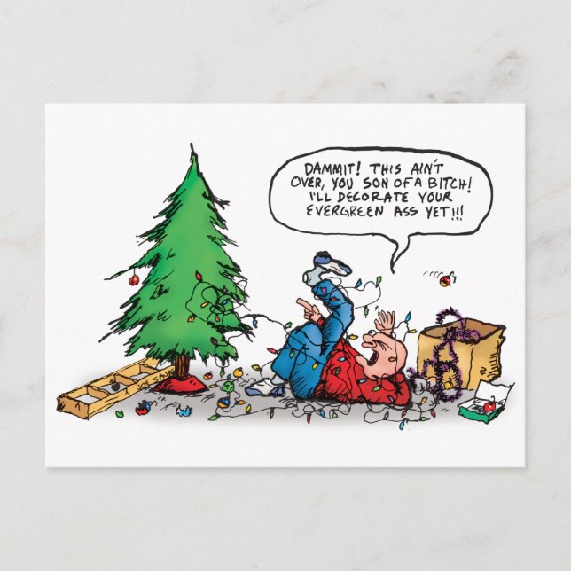 Xmas Tree Fight Holiday Postcard (Front)