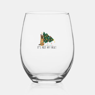 Xmas Tree It Is Not My Fault German Shepherd Dog C Stemless Wine Glass