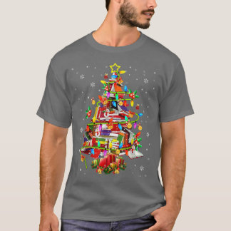 Xmas Tree Library Xmas Lights Tree Book Lover Libr T-Shirt