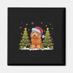 Xmas Tree Light Goldendoodle Dog Santa Hat Christm Magnet