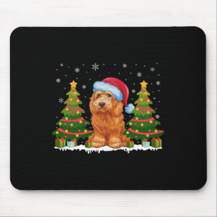 Xmas Tree Light Goldendoodle Dog Santa Hat Christm Mouse Pad