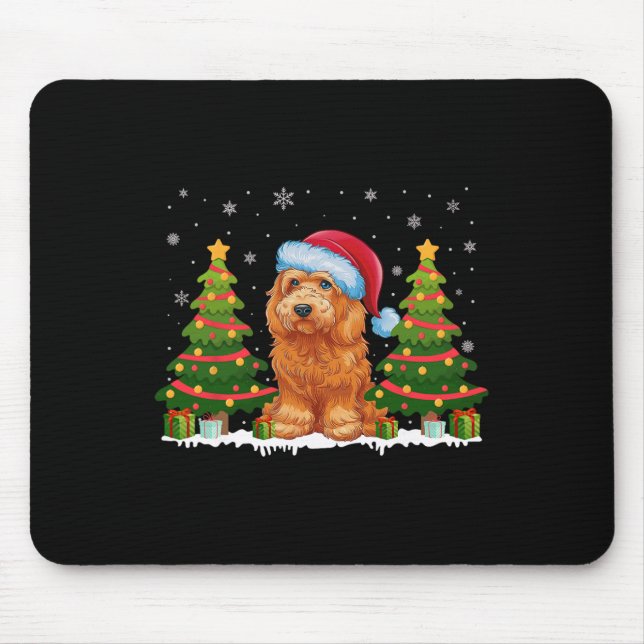 Xmas Tree Light Goldendoodle Dog Santa Hat Christm Mouse Pad (Front)