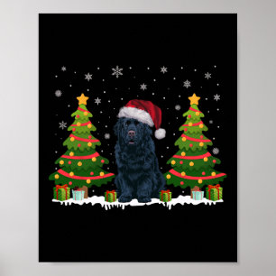 Xmas Tree Light Newfoundland Dog Santa Hat Christm Poster