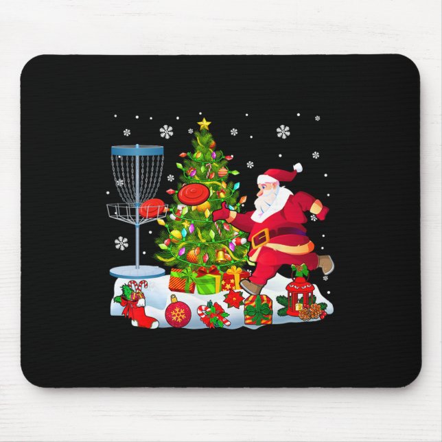 Xmas Tree Light Presents Santa Playing Disc Golf P Mouse Pad (Front)
