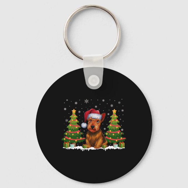 Xmas Tree Light Scottish Terrier Dog Santa Christm Keychain (Front)