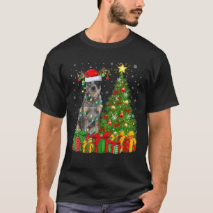 Xmas Tree Lighting Santa Blue Heeler Dog Christmas T-Shirt