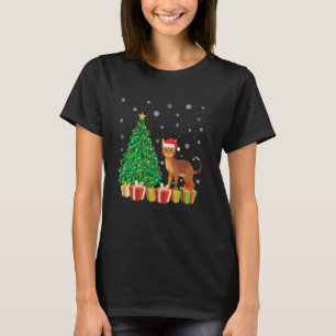 Xmas Tree Lighting Santa Hat Abyssinian Cat Christ T-Shirt