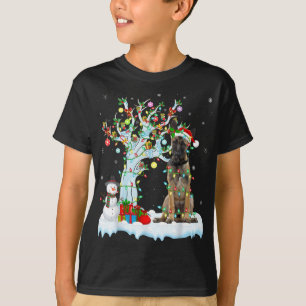 Xmas Tree Lighting Santa Hat Belgian Malinois Dog  T-Shirt
