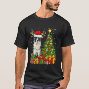 Xmas Tree Lighting Santa Hat Border Collie Dog Chr T-Shirt
