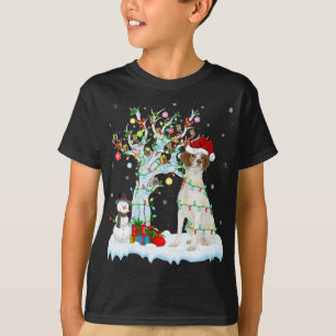 Xmas Tree Lighting Santa Hat Brittany Spaniel Dog T-Shirt