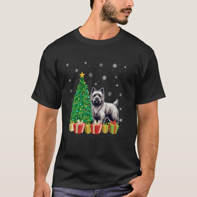 Xmas Tree Lighting Santa Hat Cairn Terrier Dog Chr T-Shirt (Front)