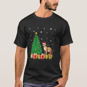 Xmas Tree Lighting Santa Hat Savannah Cat Christma T-Shirt
