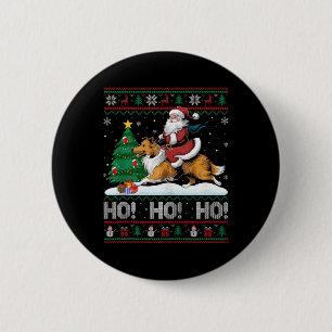 Xmas Tree Lighting Santa Riding Collie Dog Christm 2 Inch Round Button