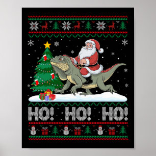 Xmas Tree Lighting Santa Riding Iguana Christmas  Poster