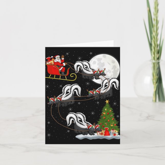 Xmas Tree Lighting Santa Riding Skunk Christmas T  Card (Front)
