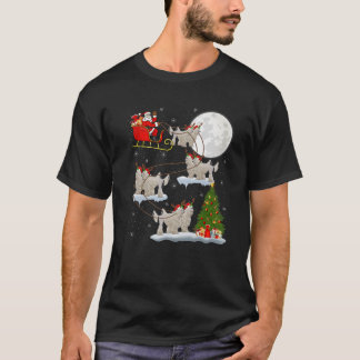 Xmas Tree Lighting Santa Riding White Corded Dog C T-Shirt