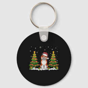 Xmas Tree Lights Akita Dog Santa Hat Christmas Swe Keychain
